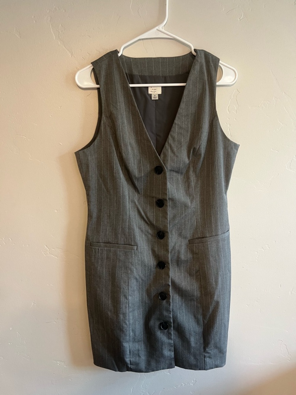 a new day Gray Pinstripe Sleeveless Button-Front Midi Dress
